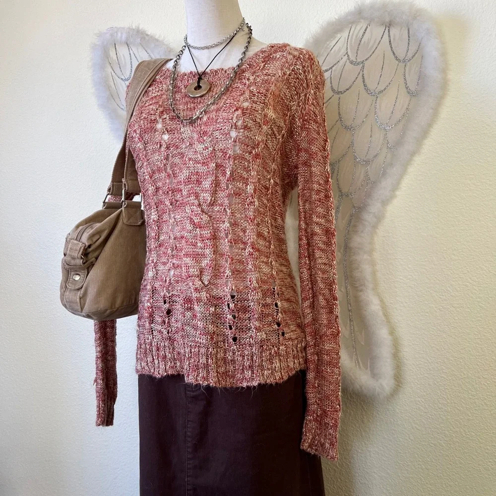 Whimsy Twee Boho Grunge Knit Sweater Distressed Layering‎ Cable Knit 2000s Girly